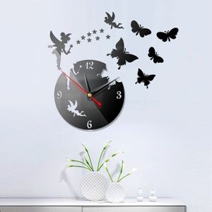Diy 3D Wandklok Geometrische Muur Horloges Spiegel Acryl Quartz Klokken Sterren En Butterfly Home Decoration Muurstickers