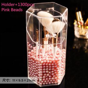 Acryl Make-Up Borstel Houder Met Stofdicht Deksel Hexagon Cosmetica Organizer Voor Wenkbrauwpotlood/Cosmetische Pen 300G Kralen Optionele