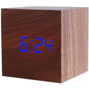 Houten Vierkante Digitale Elektronische Led Usb Klok Bureau Wekker Tafel Voice Control Decoratie School Intelligente Wekker Klok