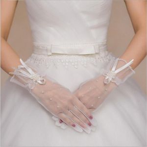 White Lace Peer Volledige Vinger Korte Bruid Bruiloft Handschoenen Bruiloft Accessoires Voor Wedding Prom Avond
