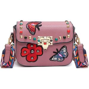 Zomer Mode Vrouw Lederen Lock Kleine Klinknagel Vlinder Bloem Borduren Crossbody Tassen Schoudertas Satchel Vrouwen Messenger Bags