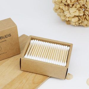 Natuurlijke 200Pcs Wegwerp Dubbele Hoofden Wattenstaafjes Vrouwen Make-Up Wattenstaafjes Met Wood Sticks Voor Neus Oren Schoonmaken
