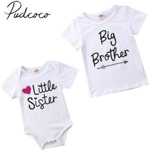 Baby Zomer Kleding Brother Tops T-shirt Baby Boy Meisjes Zus Bodysuit Korte Mouwen Outfits Brief Print Hart Kleding