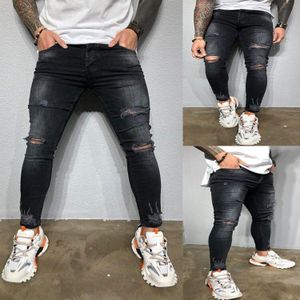 Gescheurd Gat Jeans Voor Mannen Zwarte Skinny Denim Potlood Broek Pantalones Slim Fit Jean Hombre Streetwear Vernietigd Denims Plus Size