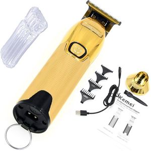 Kemei Gold Snoerloze Elektrische Clipper 0.1Mm T Blade Baard Trimmer Professionele Lcd Trimmers Met Opladen Base Hair Cutter