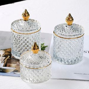 Retro Glazen Pot Transparant Gouden Sieraden Opbergdoos Tank Wattenstaafje Blikjes Thee Suiker Snoep Blikjes Home Decor Accessoires