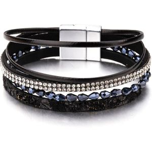 Amorcome Handgemaakte Zoete Kleur Vrouwen Lederen Armbanden Shiny Rhinestone Kristal Kralen Wrap Armband Pulseras Mujer Moda