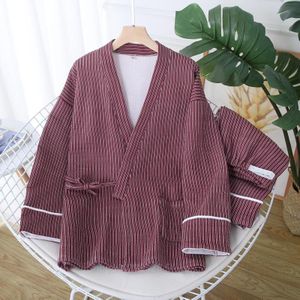 Winter Dikke Warme Paar Casual Pyjama Japanse Kimono Gewaden Streep Print Nachtkleding Katoen Lange Mouwen Leisure Vrouwen Homewear