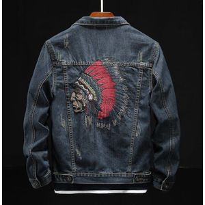 Prowow Streetwear Mannen Jas Retro Blauw Indian Chief Borduurwerk Denim Jassen Mannen Maat M-6XL Hip Hop Punk Jassen