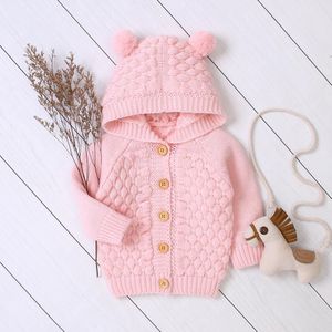 Kinderen effen kleur trui driedimensionale haar bal hooded knit jacket jongens en meisjes breien
