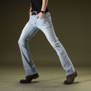Heren Lichtblauw Slim Fit Flare Ripped Jeans voor Mannen Business Casual Skinny Jeans Lange Denim Broek Uitlopende Bootcut Jeans hommes
