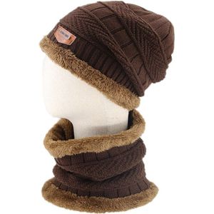 2 Stuks Winter Chunky Knit Beanie Hoed Cirkel Sjaal Set Pluche Gevoerd Warm Skull Cap LX9E