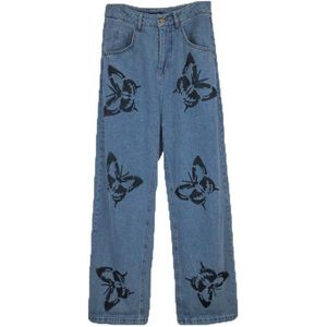 Print Broek Mom Jeans Vrouw Undefined Vlinder Straight Leg Broek Lange Broek Cowboy Vrouwelijke Losse Streetwear