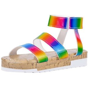 Litthing Vrouwelijke Sandalen Zomer Multi Color Platform Flats Dames Sandalen Regenboog Kleur Gemengde Kleur Schoenen