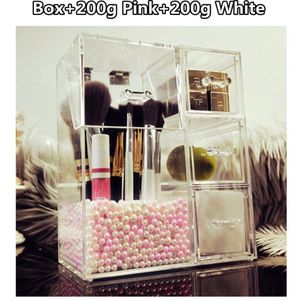 Acryl Make-Up Borstel Organizer Met Parels 3 Laden Voor Katoen Pads/Wattenstaafje/Schoonheid Ei/Nagellak Houder cosmetica Opbergdoos