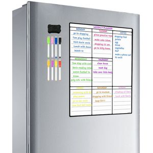 Magnetische Whiteboard Vel Voor Keuken Koelkast Multipurpose Koelkast Wekelijkse White Board Kalender Voor Menu Planning Met 8 Pen