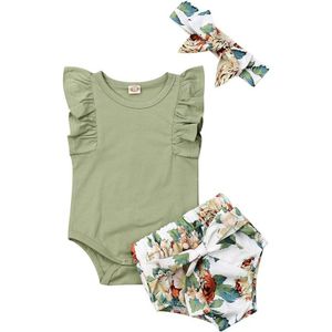 0-24M Pasgeboren Kleding Baby Meisjes Ruche Mouw Romper Meisje Bloemen Shorts Outfit Voor Baby