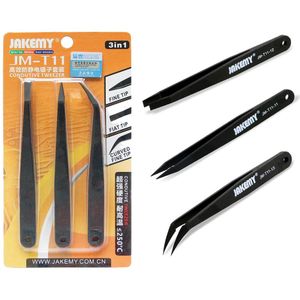 3 stks/partij JAKEMY Anti-Statische Pincet Set Pinzas Pincet Hittebestendig Precisie ESD Pincet voor Elektronische PCB Reparatie gereedschap