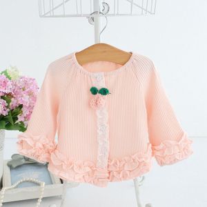 5 stks/partij Baby kinderkleding lente kids kleding lange mouw kant meisjes blouses baby shirt 0-2 T roze wit