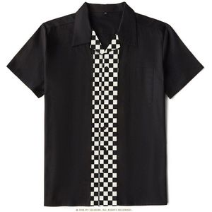Sishion 2022 Zomer Katoen Mannen Shirt ST125 50S 60S Bowling Vintage Rock Zwarte Plaid Shirt Overhemden Heren