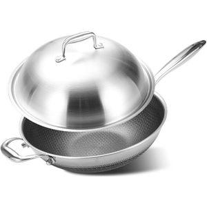 Wok Pan 304 Rvs No-Lampblack Non-stick Met Cover Koken Wok Pan Voor Inductie Kookplaat Gas kachels Kookgerei Platte Potten