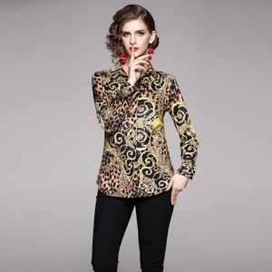 Mode Luipaard Print Gouden Blouses En Shirts Vrouwen Turn-Down Kraag Lange Mouw Harajuku Streetwear Vintage Leisure Top