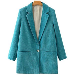 Kpytomoa Vrouwen Single Button Corduroy Blazers Jas Vintage Lange Mouwen Zakken Vrouwelijke Bovenkleding Chic Tops