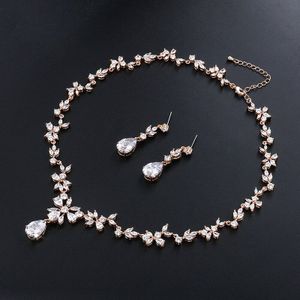 Weimanjingdian Brand Bloem En Teardrop Zirconia Ketting En Oorbel Bruiloft Bruids Sieraden Set