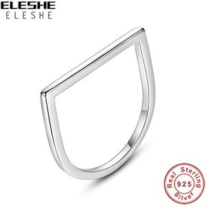 Eleshe Echt 925 Sterling Silver Bar Vierkante Ringen Voor Vrouwen Meisjes Vrouwelijke Vinger Ring Mode-sieraden Jaar