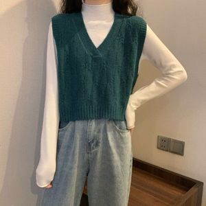 Truien Vest Dagelijks Breien College Cropped Alle-Match Pure Populaire Dame Kleding Groen Basic Tieners Koreaanse Stijl Mouwloze