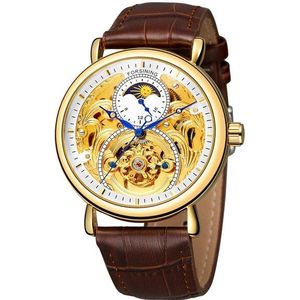 Forsining Luxe Skeleton Klok Man Moon Phase Mode Blauwe Handen Waterdicht Mannen Automatische Horloges Top Luxe