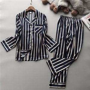 Lisacmvpnel Mode Vrouwen Verticale Streep Rayon Pyjama Set Losse Leisure Lente Pyjama
