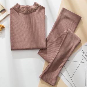 Vrouwen Lange Jhons Thermisch Ondergoed Winter Tops Turtle Neck Katoen Vrouwelijke Zachte Buttoms Set