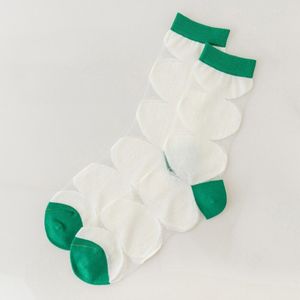 Women&#39;s Transparent Socks Flower Sweet Style Spring Summer Long Green Casual Socks Combed Cotton Breathable Cute