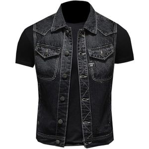 Bonjean Mens Black Motorfiets Denim Vest Lente Herfst Klassieke Mouwloze Biker Jean Jas Mannen Slim Fit Casual Vest