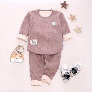 Winter Effen Kleur Katoen Kinderen Pyjama Sets Warm Baby Meisjes Jongens Kleding Jongen Meisje Plus Fluwelen Dikke Kids Nachtkleding