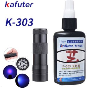 50 ml Kafute K-303 UV Lijm + 12LED UV Zaklamp UV Curing Lijm Acryl Transparante Plastic Acryl Lijm