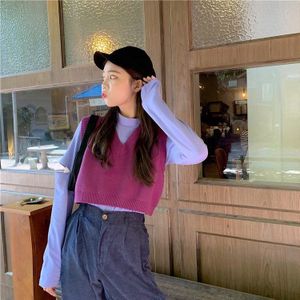 Sweater Vest Women V-neck Loose Solid Color Korean All-match Chic Leisure Teens Ins Sleeveless Womens Ulzzang Fresh