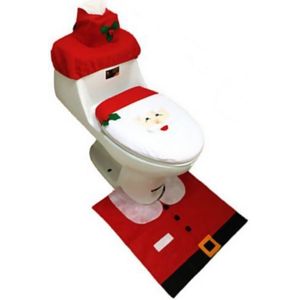 3 st een Set Kerst Toiletbril en Cover Kerstman Badkamer Mat Xmas Leuke Decor 35.5 cm x 43 cm