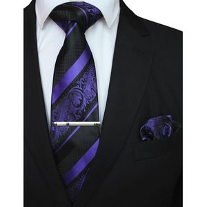 Ricnais 8 Cm Fliral Tie Set Paars Rood Stripend Zijde Pocket Plein Stropdas En Clip Sets Voor Mannen business Wedding Ties