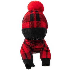 Doitbest 4 tot 10 Jaar oude kinderen Beanie sets bont Grid villi 3 pcs jongens meisjes winter gebreide muts sjaal handschoen set