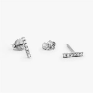 Roxi Minimalistische Platte Bar Stud Oorbellen Voor Vrouwen Geometrische T Bar Zircon Geboortesteen Dubbele Oor Studs 925 Sterling Zilveren Oorbellen