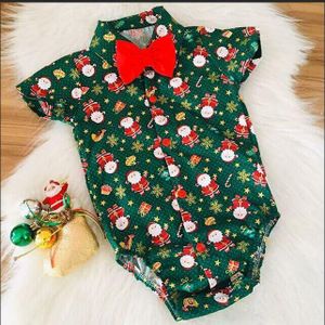 Kerst 0-24M Baby Meisjes Jongens Bodysuits Santa Print Korte Mouw Bow Tie Gentleman Party Jumpsuits