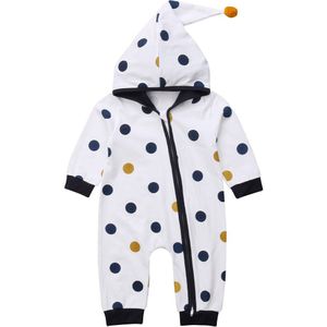 Brand Pasgeboren Baby Baby Meisjes Jongens Herfst Winter Romper Lange Mouw Cuspate Hooded Rits Dot Jumpsuit Playsuit 0 -24 m