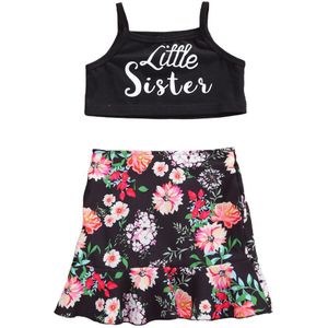 Baby Zomer Kleding Peuter Baby Meisjes Outfits Kleding Zomer Brief Print Vest Tops + Bloemen Rok 2 Stuks Outfit