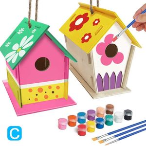 Outdoor Birdhouse Kit Diy Vogels Huis Kit Met Verf En Pen Voor Kids Kinderen Knuffel-Aanbiedingen