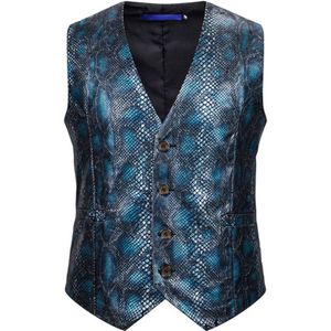 Mannen Retro Casual Slim Pu Lederen Vest Mode 2022 Herfst Mouwloos Vest Python Print Pak Vest