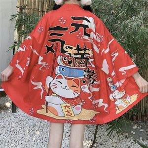 Bebovizi Rode Lucky Cat Kimono Vrouwen Japanse Yukata Vrouwelijke Aziatische Kleding Losse Cardigan Shirt Traditionele Japan Stijl Haori