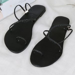 Mode vrouwen Open teen platte sandalen geweven sandalen effen kleur schoenen out beach schoenen casual comfortabele outdoor sandalen a3064