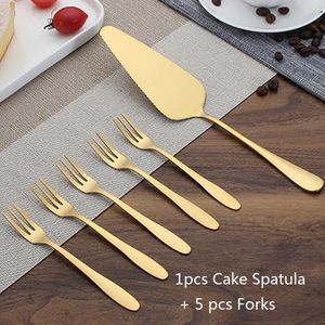 Goud Cake Spatel Vorken Set Rvs Middag Taart Schop Dessert Fruit Vork Bruiloft Verjaardag Party Cake Server Set